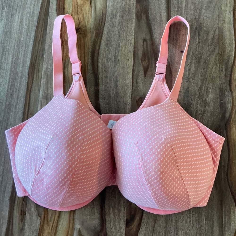 Cacique Peach Polka Dot C-Wire Balconette Bra 42DDD Underwire Adjustable Straps